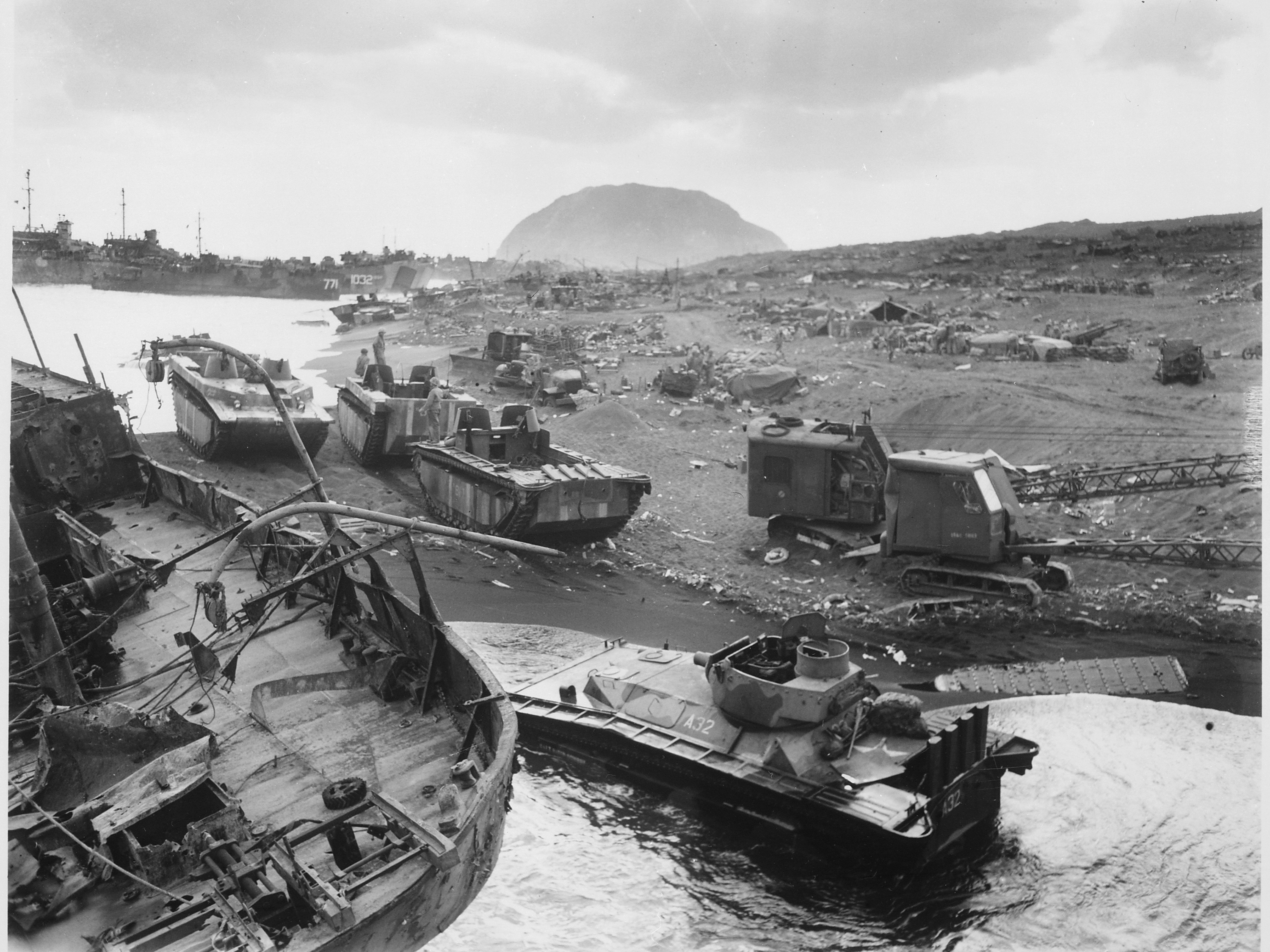 The beaches of Iwo Jima shortly after invasion